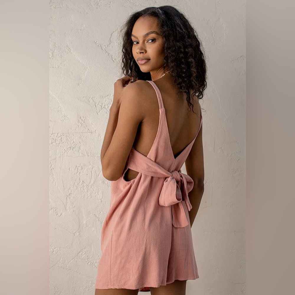 Lulus Out to Brunch Dusty Pink Tie-Back Romper, XL